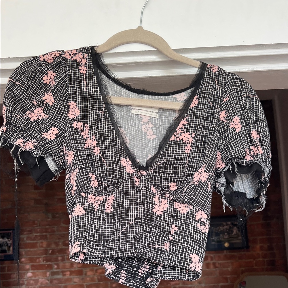 Urban Outfitters Black and Pink Checkered Blouse